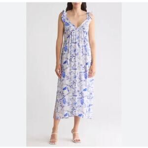 Stitchdrop blue white maxi dress with flutter tank straps